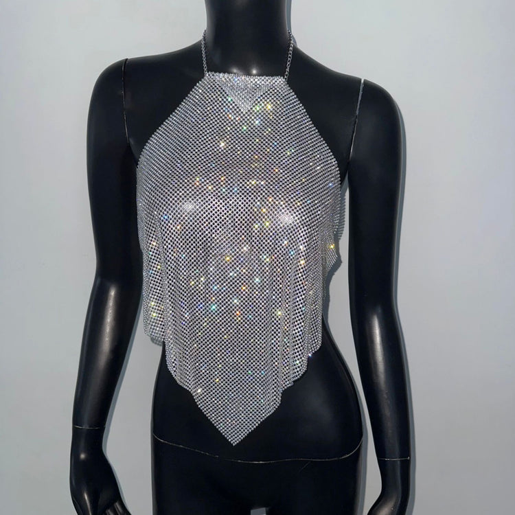 Metal Sequins Camisole - Full Diamond Halter Vest for Party Hot Girls - Florence Luxe