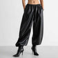 Leather Ankle-Tied Bloomers Loose PU Leather Pants Trousers