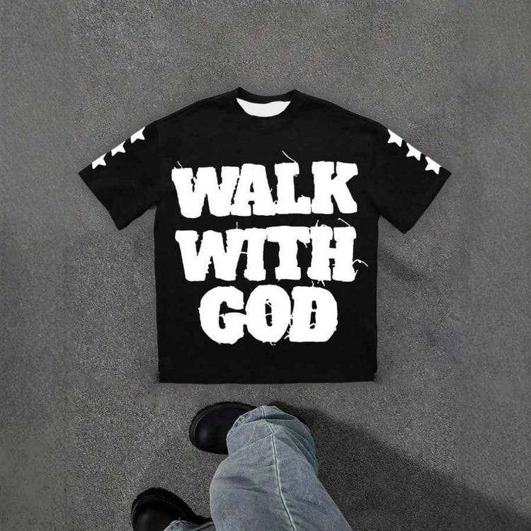 Personality Street Hip Hop Style Letter Pattern T-shirt Retro - Trendy Hip Hop Letter Pattern T-shirt