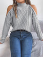 Casual Cable Knit Off-Shoulder Half Turtleneck Long Sleeve Pullover Sweater