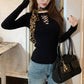 Fashion Design Long Sleeve Slimming Hollow Elegant Sweater Top for Women - Diagonal Collar Casual Hoodie Shorts Suit - Florence Luxe
