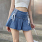 Net Red Hot Girl Lace Slim Denim High Waist Pleated Skirt Female