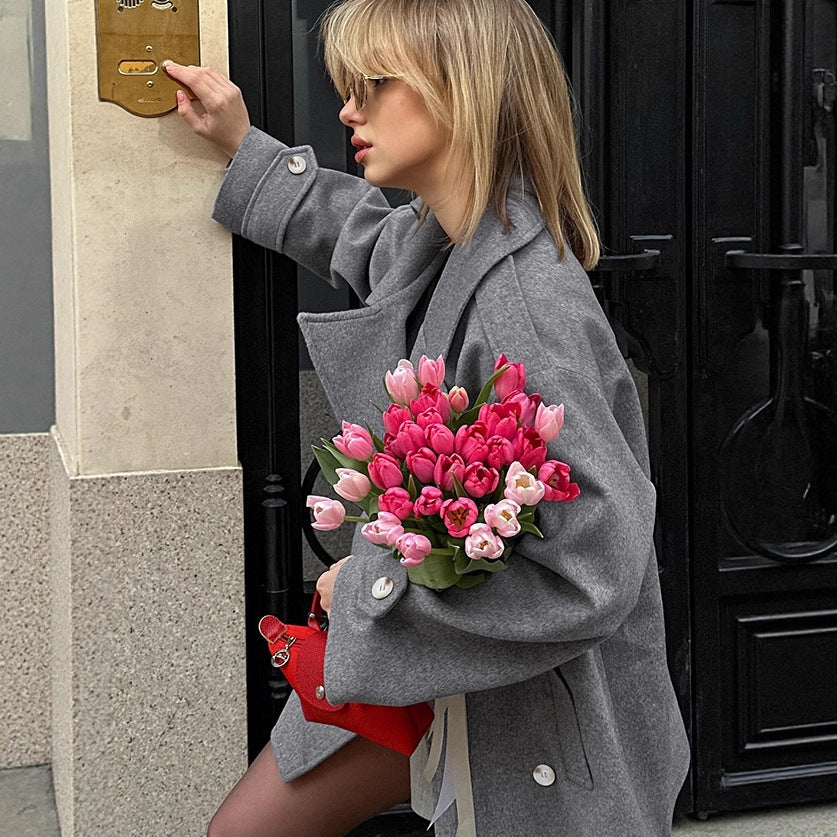 Idle Style Fashionable All-match Mid-length Woolen Women&