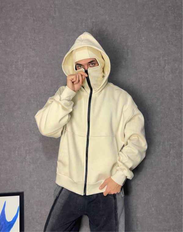 Double-layer Masked Hooded Loose Zip Men&