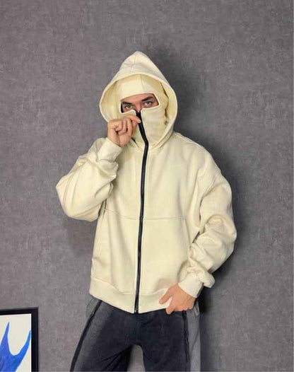 Double-layer Masked Hooded Loose Zip Men&