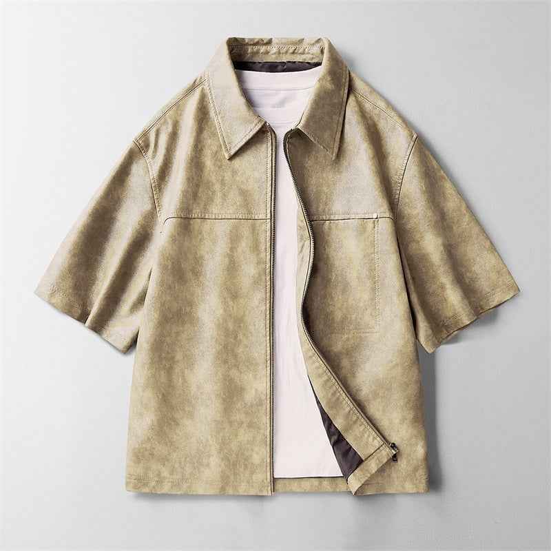 High Street Ins Style Leather Coat Short Sleeve Jacket