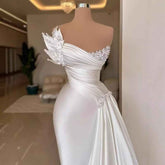 Strapless Long Sleeve Sequins Evening Dress - Stunning White Satin Wedding Dress for Parties