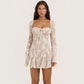 Lace Collar Dress with Square Design and Bell-Bottom Long Sleeve Tied A-Line for Women - Florence Luxe