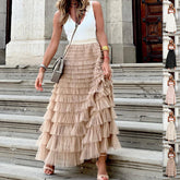 Layered Ruffles Long Skirt Summer Fashion A Line Swing Mesh Dress for Women - Florence Luxe