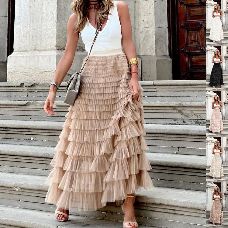 Layered Ruffles Long Skirt Summer Fashion A Line Swing Mesh Dress for Women - Florence Luxe