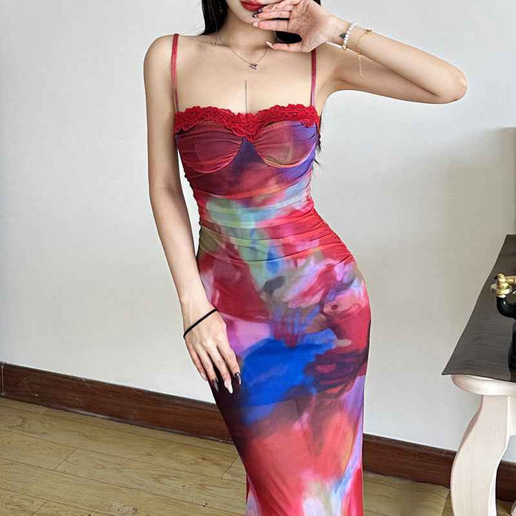 New Casual Painted Print Sheath Dress for a Stylish Slim-fit Look
