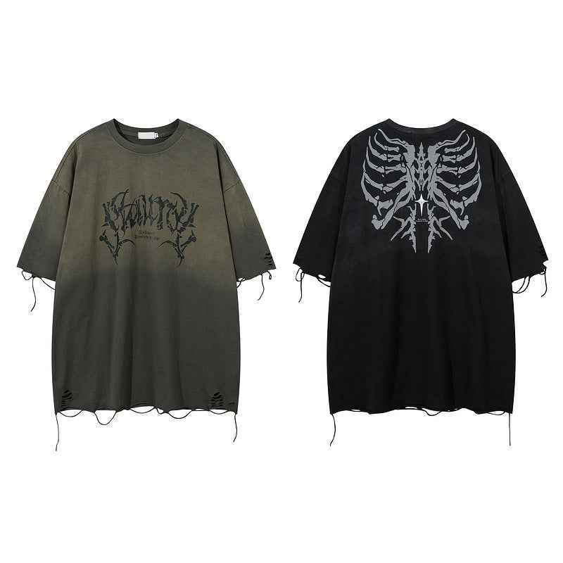 Retro Loose Tattered Jeans for Summer - Personality Half Sleeve Design