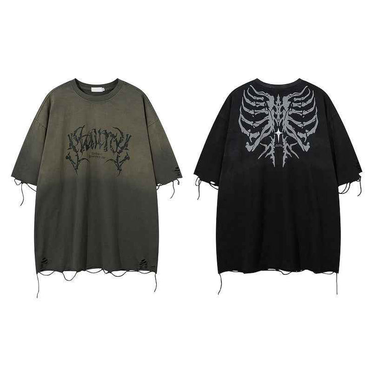 Retro Loose Tattered Jeans for Summer - Personality Half Sleeve Design