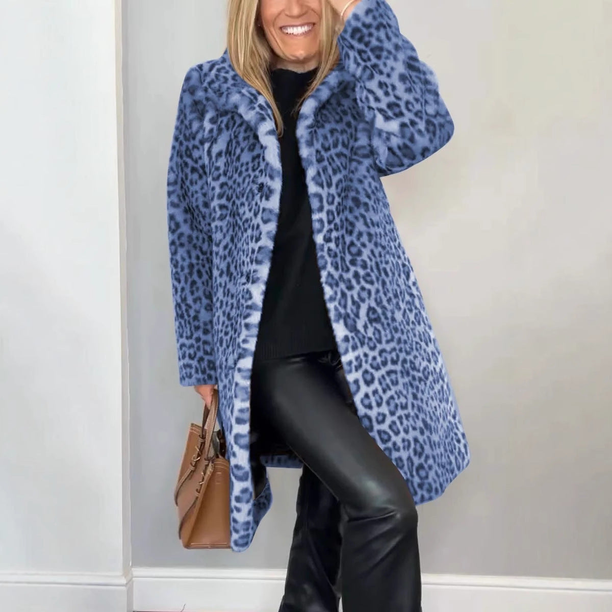 Fall Winter Leopard Print Mid-Length Coat for Cozy Style - Florence Luxe