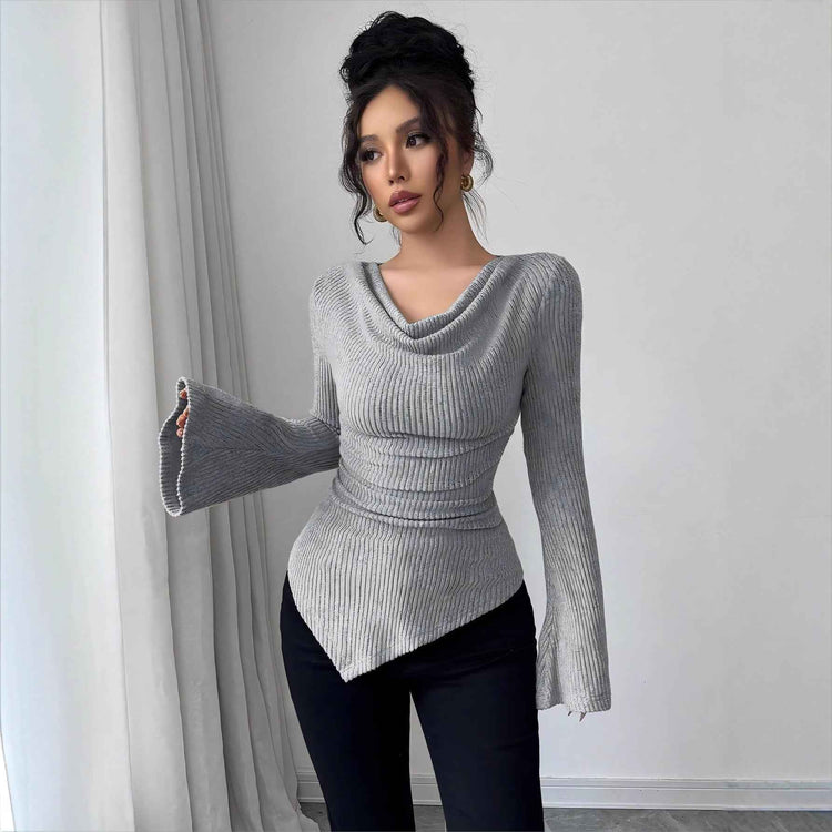 Ribbed Off-the-Shoulder Sweater - Off-the-Shoulder Ribbed Sweater for Effortless Elegance