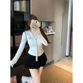 Polka Dot Patchwork Long Sleeve T-Shirt for Women - Florence Luxe