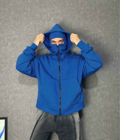 Double-layer Masked Hooded Loose Zip Men&