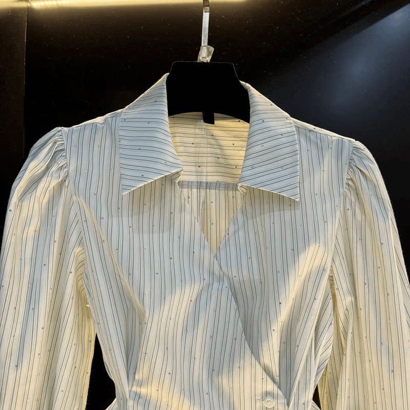 Temperament Waist-tie Striped Cardigan for Women with Long Sleeves - Florence Luxe