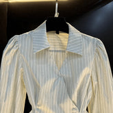 Temperament Waist-tie Striped Cardigan for Women with Long Sleeves - Florence Luxe