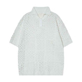 Solid Color Hollow High Sense Polo Shirt - Short-sleeved Knitting Design