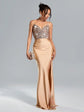 Suspended Backless High Waisted Sequin Maxi Dress with High Slit for Graduation Summer Outfit - Florence Luxe