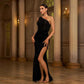 One-shoulder Slant Collar Sequined Slim-fit Sheath Banquet Split Evening Dress
