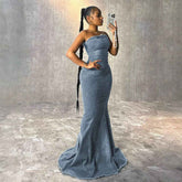 Fashion Slim-fit Chest Wrap Dress Fishtail Hip Wrap Denim Dress