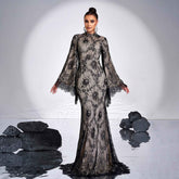 Long Sleeve Round Neck Sexy Lace Banquet Dress