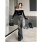 Gradient Ripped Wide Leg Jeans for Hot Girls in Vibrant Colors