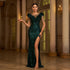 Round Neck Sequined Evening Dress with Beads and Slit for Banquet - Florence Luxe