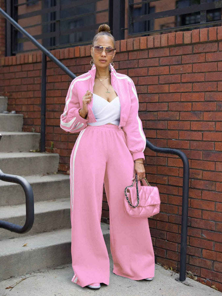 Striped Thickening Sweater Suit for Leisure and Commute