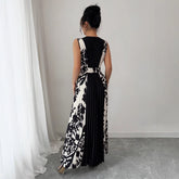 Sleeveless V-Neck Midi Dress with Color-Block Design and Printed Temperament - Florence Luxe