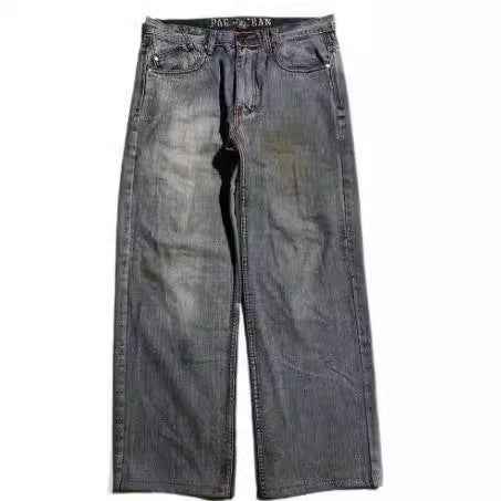 American Retro Washed-out Jeans for Men - Wide-leg Workwear Design Casual Style
