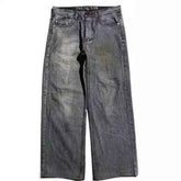 American Retro Washed-out Jeans for Men - Wide-leg Workwear Design Casual Style