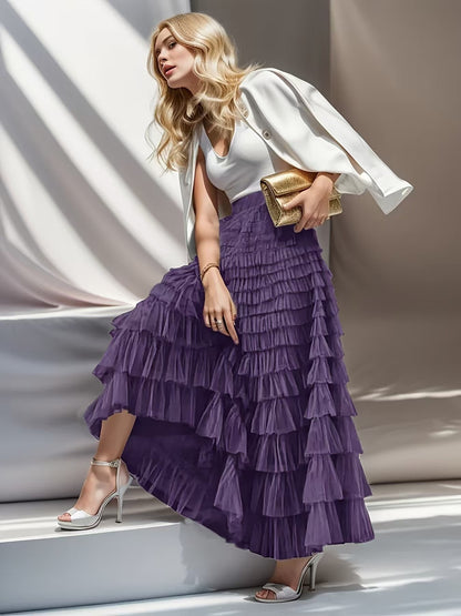 Layered Ruffles Long Skirt Summer Fashion A Line Swing Mesh Dress for Women - Florence Luxe