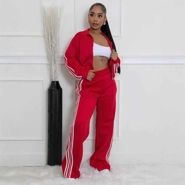 Striped Thickening Sweater Suit for Leisure and Commute