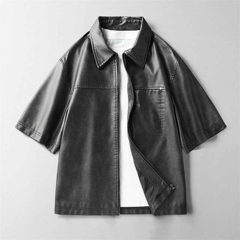 High Street Ins Style Leather Coat Short Sleeve Jacket