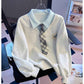 Two-piece Polo Collar Sweater for Women - Loose-fitting Non-Hoodie for Spring & Autumn