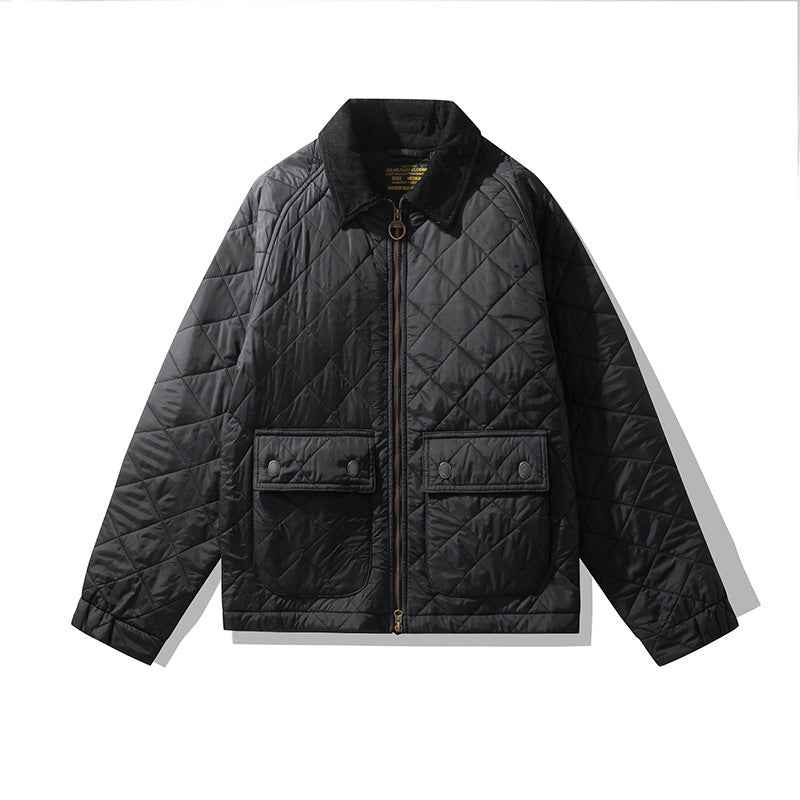Corduroy Plaid Jacket - Rhombus Cotton-Padded Coat for Ultimate Comfort