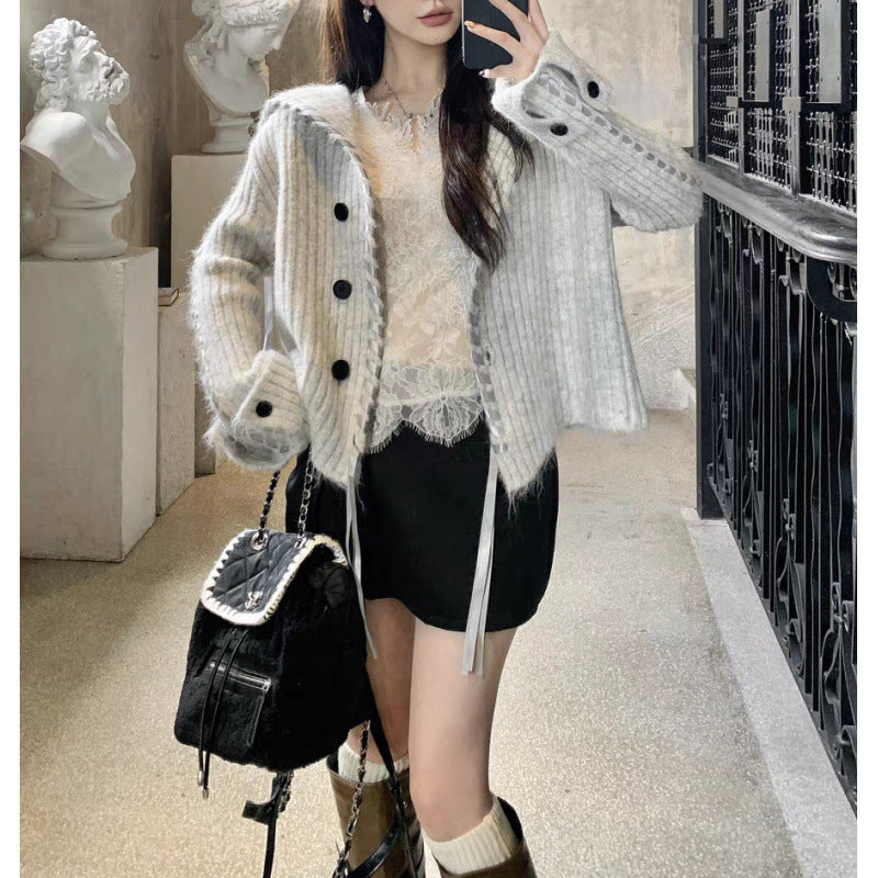 Handmade Ribbon Knitted Cardigan Coat For Women.
