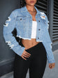 Wash Long Sleeve Lapel Ripped Denim Coat for Trendy Styles