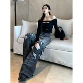Gradient Ripped Wide Leg Jeans for Hot Girls in Vibrant Colors