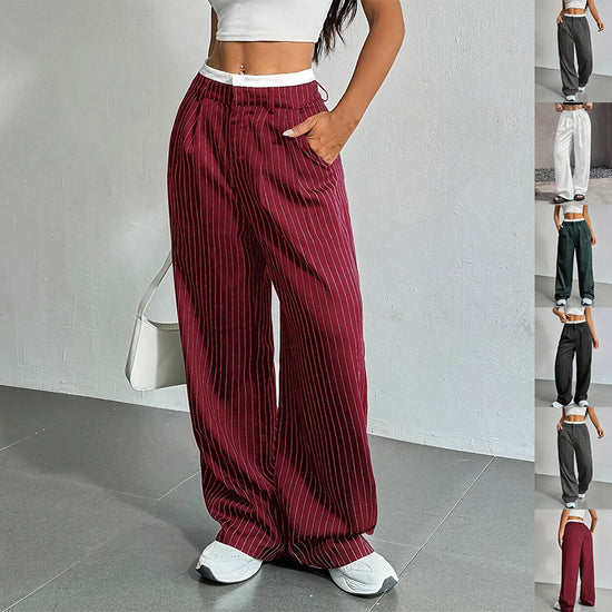 Stripe Printed Trousers Fashion High Waist Straight Leg Pants With Pocket Zipper Casual Suit Pants For Women - Florence Luxe