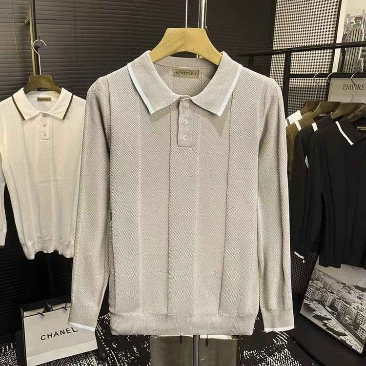 Color-Blocking Polo Shirt Sweater for Stylish Comfort and Versatility