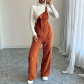 Corduroy Bib Pants Women - Loose Straight Style for Comfortable Everyday Wear