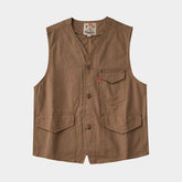 Original Kaji Retro Woven Cotton Vest - Washed-Out Worn Look