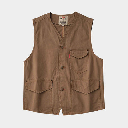 Original Kaji Retro Woven Cotton Vest - Washed-Out Worn Look