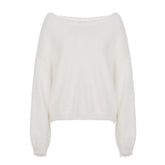New Loose Diagonal Collar Sweater for Women - Solid Color Fashion Top - Florence Luxe