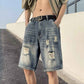 American Retro Tattered Denim Shorts for Men - Stylish Vintage-Inspired Casual Wear