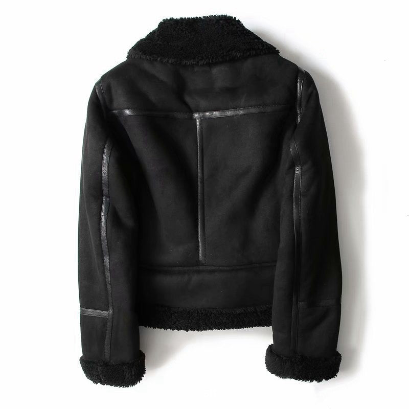 Winter Lapel Suede Jacket - Warm Lamb Wool Coat for Women Motorcycle Outwears - Florence Luxe